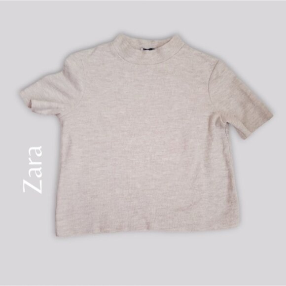 Zara Heathered Beige Mock Neck Cropped Knit Top - Picture 4 of 10